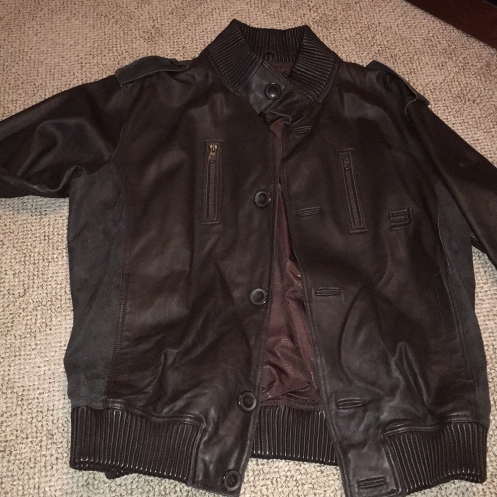 SEAN JOHN REAL GENUINE LEATHER BOMBER TYPE LINED BROWN JACKET